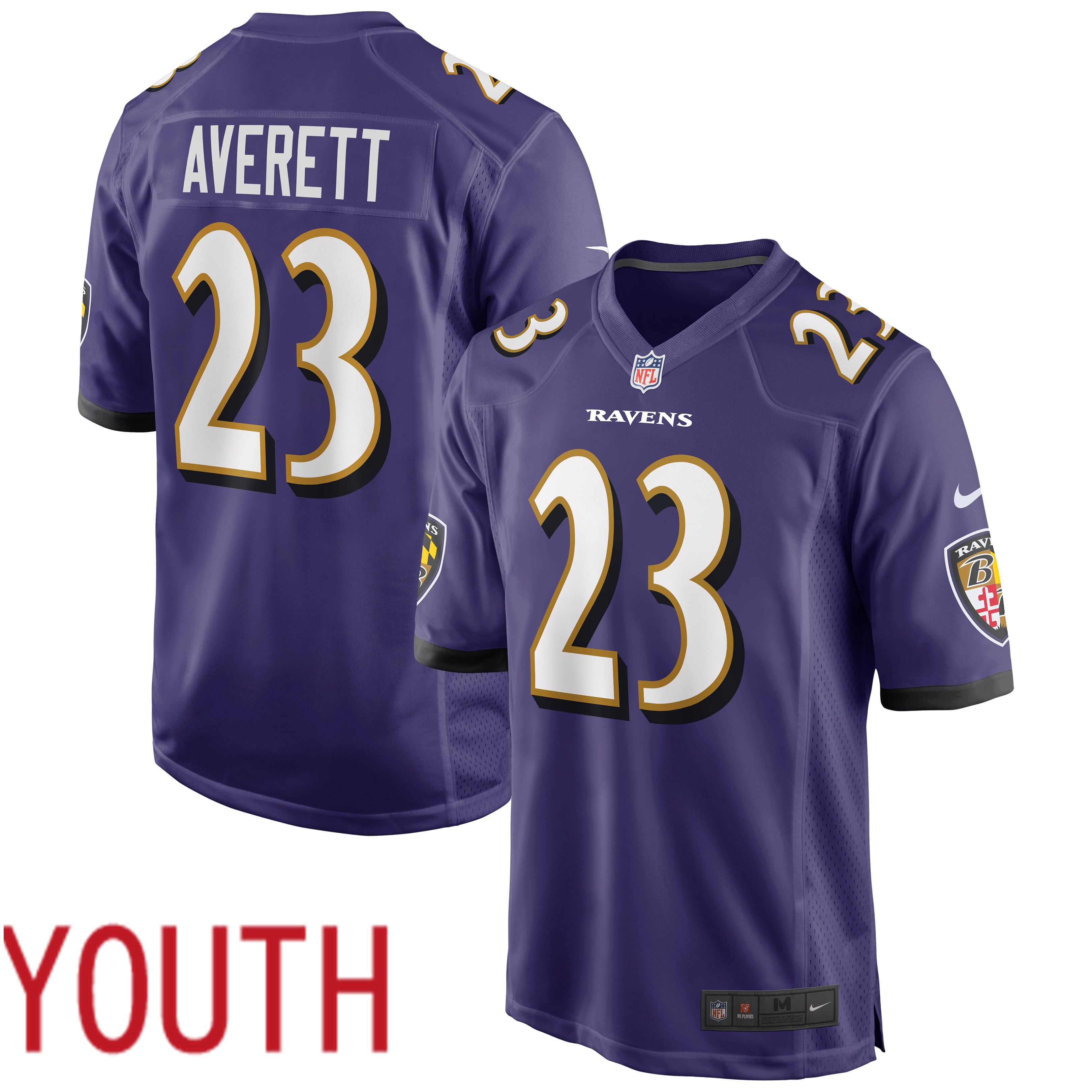 Youth Baltimore Ravens 23 Anthony Averett Purple Nike Limited Player NFL Jersey